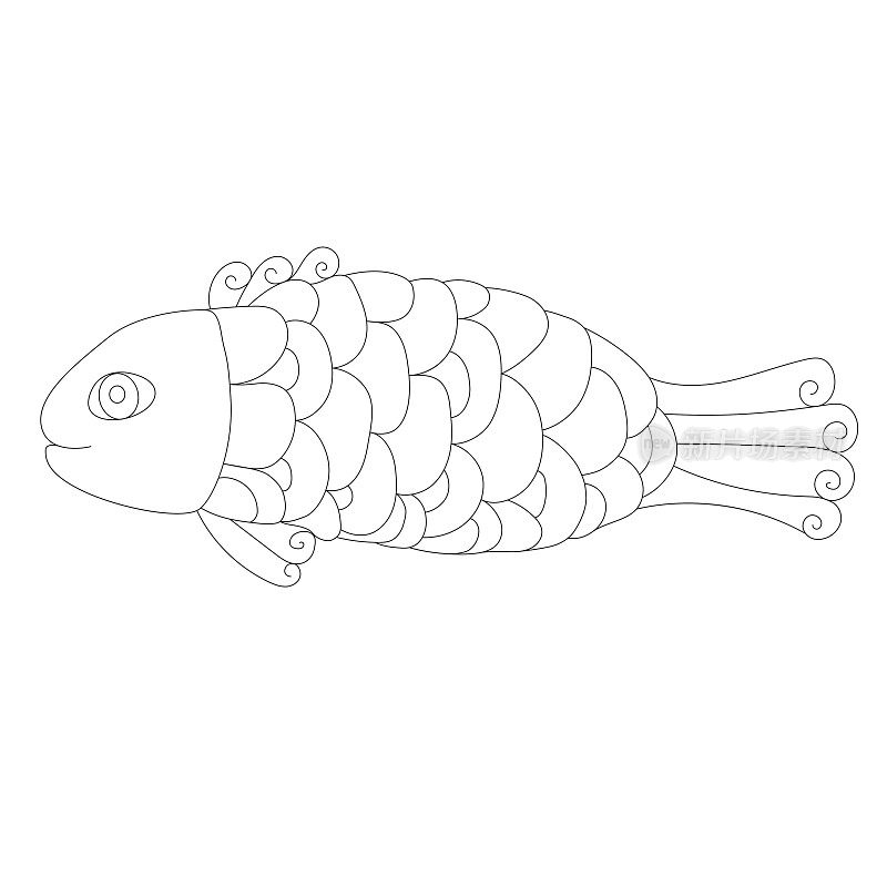 Doodle fish, coloring page